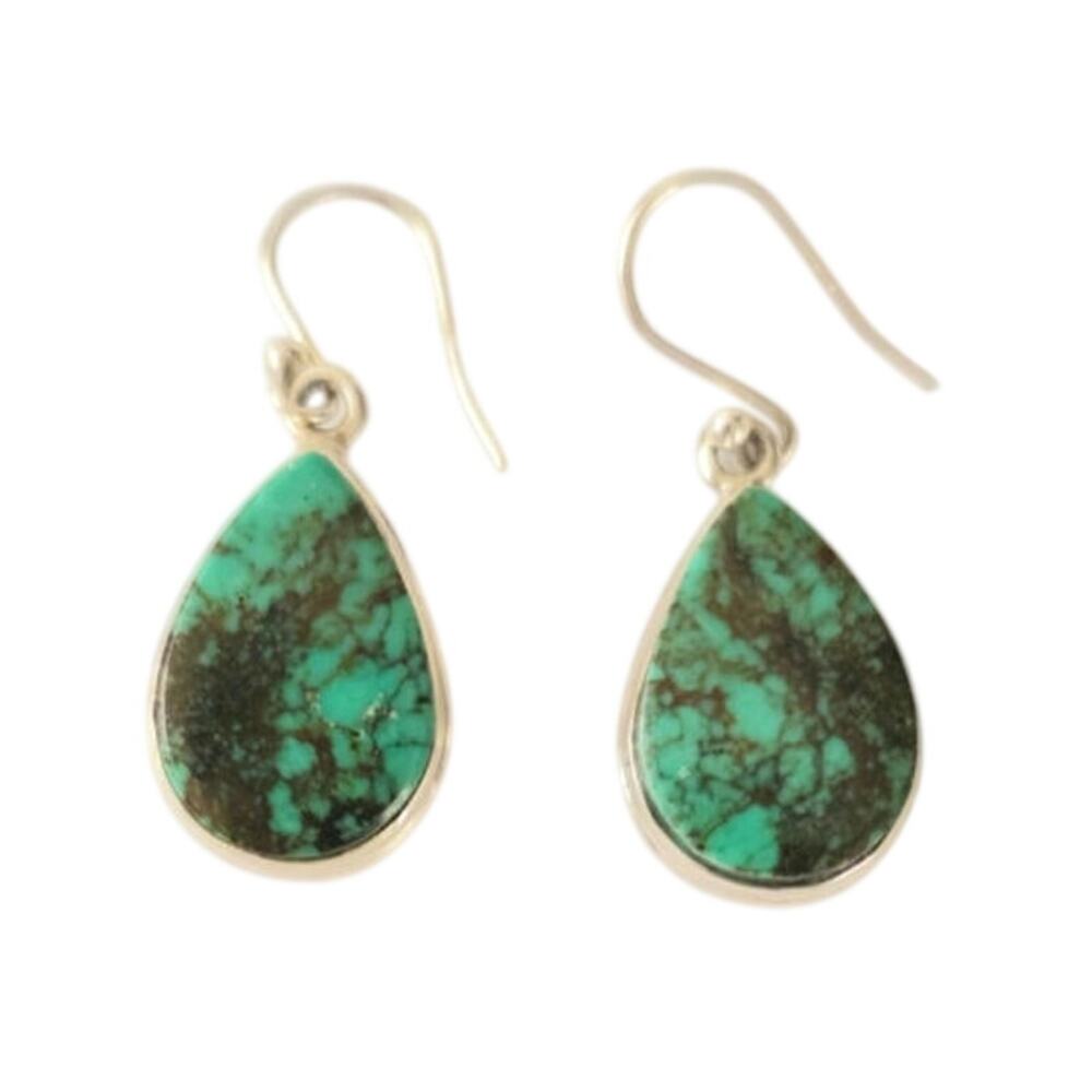 Sterling Silver Natural Teardrop Hubei Turquoise Dangle Earrings 925